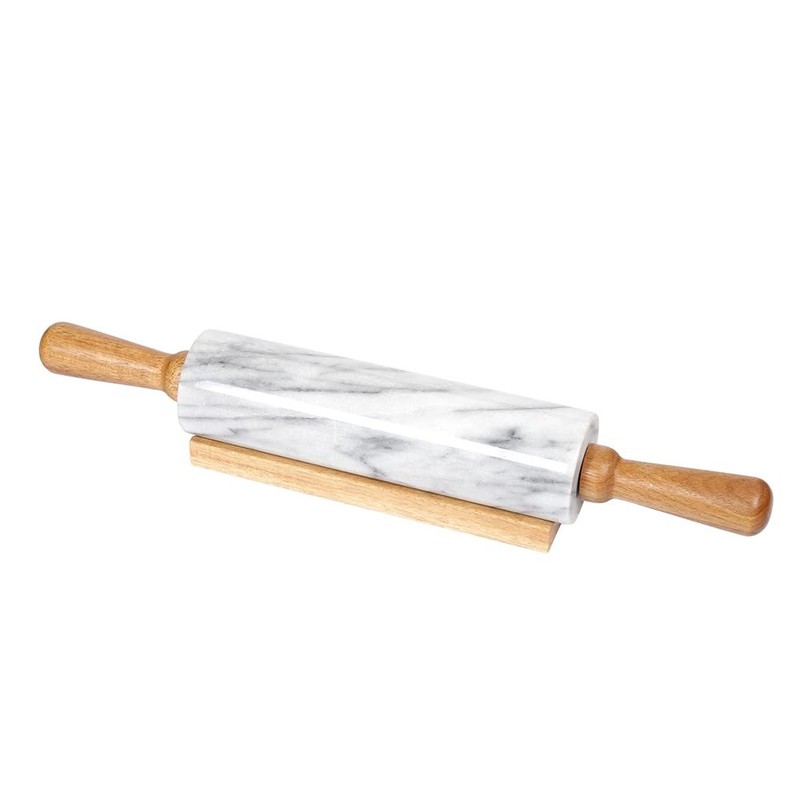 Creative Home Deluxe Natural Marble Rolling Pin with Wooden Handles and Cradle K
