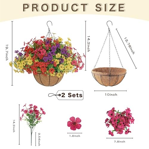 Set Artificial Hanging Flowers with Basket for Outdoor Decor, UV 2 Mix 4 Color gallery