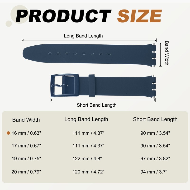 16mm Dark Blue Silicone Strap with Plastic Buckle Bars gallery