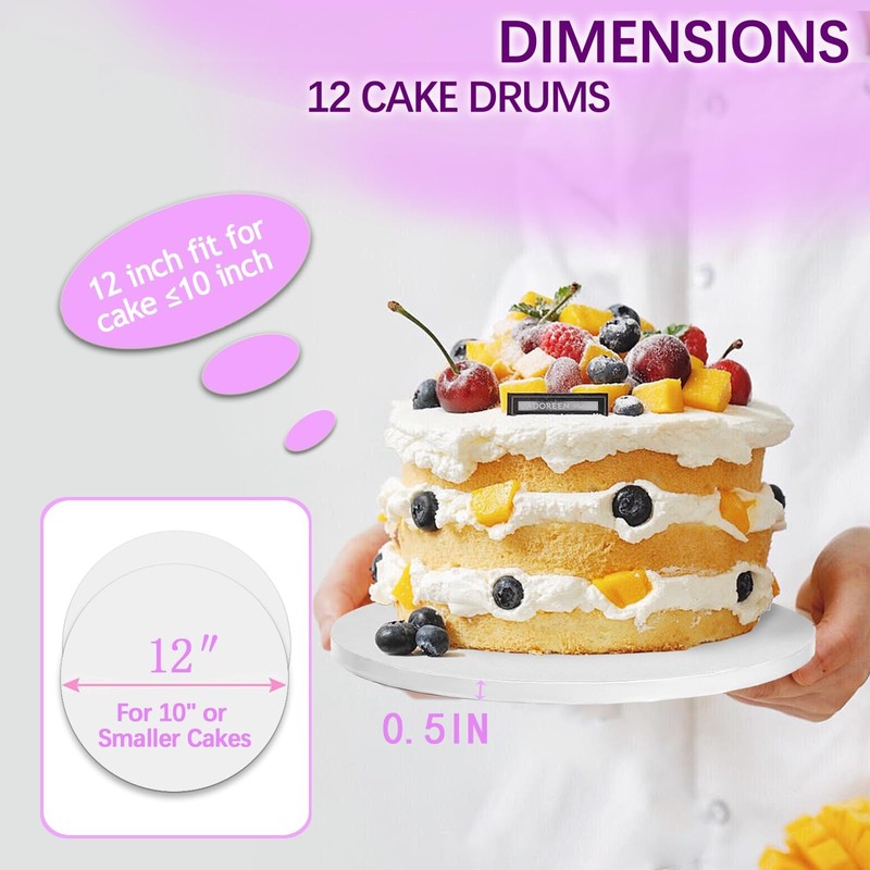 12 PCS 12 Inch Round Cake Drums White 1/2 Thick Bend Resistant Cardboard Base gallery