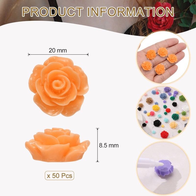 50Pcs Orange Resin Rose Flower Beads 20mm Flatback Flower Charm gallery
