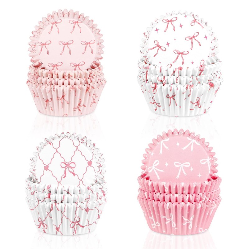 400 PCS Pink Coquette Bow Cupcake Liners Baking Cups Wrappers Party Decor
