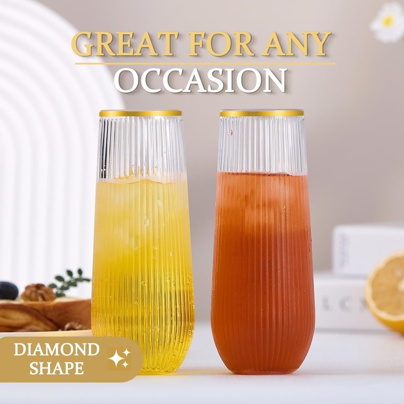 48 Pack Stemless Plastic Champagne Flutes Disposable 9 Oz Clear Plastic strip... gallery