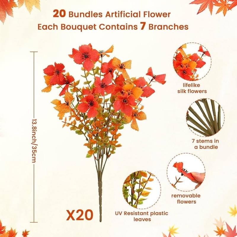 SHareconn 20 Bundles Artificial Fall Flowers Outdoors Decoration, Yellow gallery