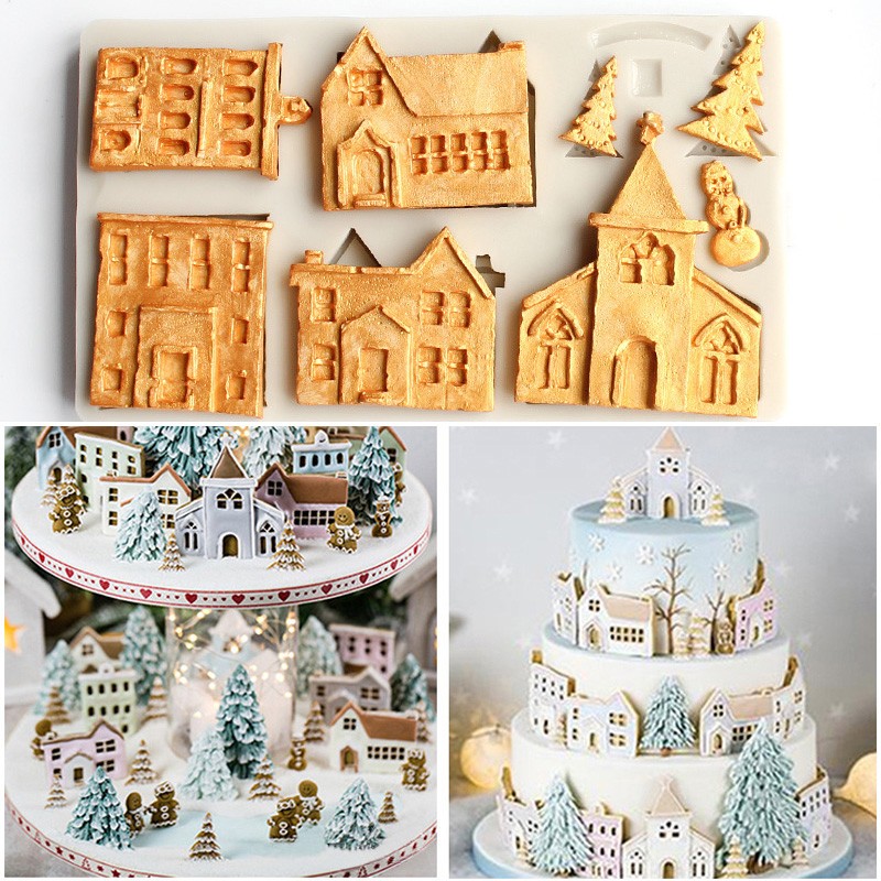 Sugarcraft Chocolate Baking Mould XMAS House Cake Mold Fondant Snowman Silicone gallery