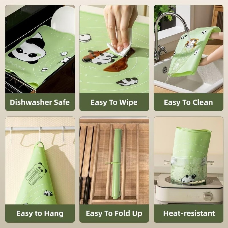 Silicone Baking Mat with Measurements, Extra Thick Dough Rolling Mat and Green gallery