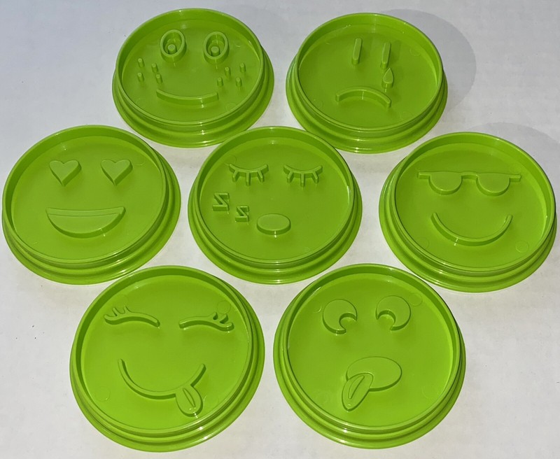 Pampered Chef #1443 Green Emoji Cookie Cutter Set Of 7 Kids Baking Kitchen Help