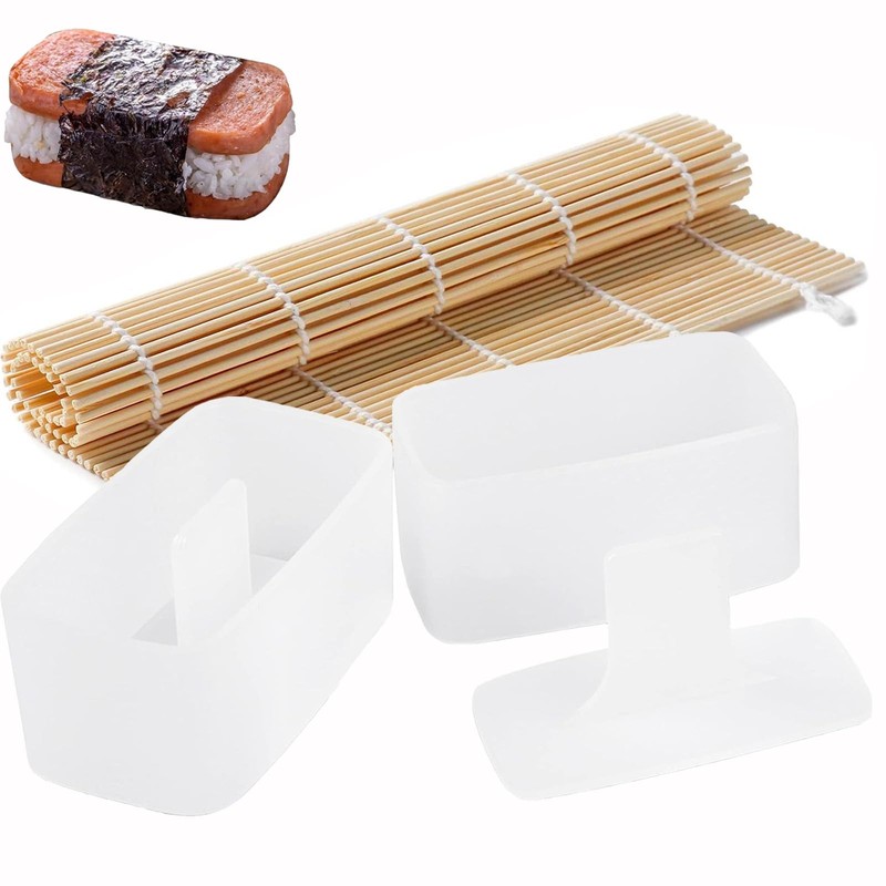 2 Pack Non-Stick Spam Musubi Mold with Bamboo Sushi Rolling Mat Kit