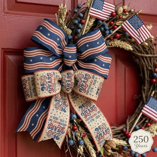 Threetols 2 Rolls 10 Yards 250th Anniversary USA Patriotic Wired Edge linen gallery