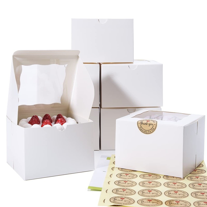 Cookie Boxes with Window 5x5x3.5 Inch[50 Pack] Premium White Bakery Boxes,Min…