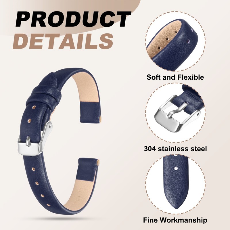 Leather Watch Strap for 10mm Quick Release Dark Blue gallery