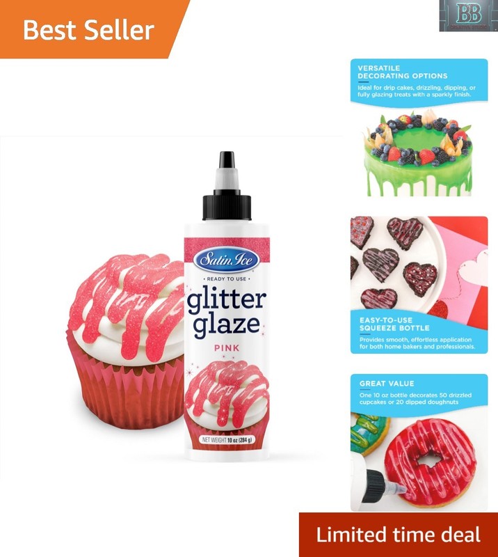 Edible Pink Glitter Glaze 10oz Bottle for Baking – Shimmering Finishes Made Easy