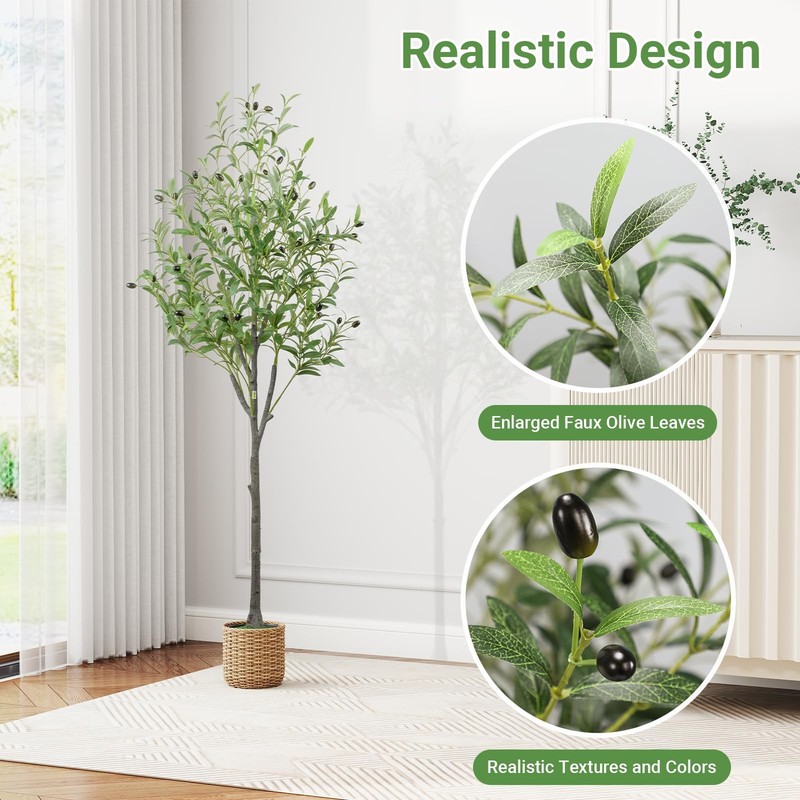 Liyarya Artificial Olive Trees Indoor, 5FT Faux Olive Silk Tree with Black Pot, gallery