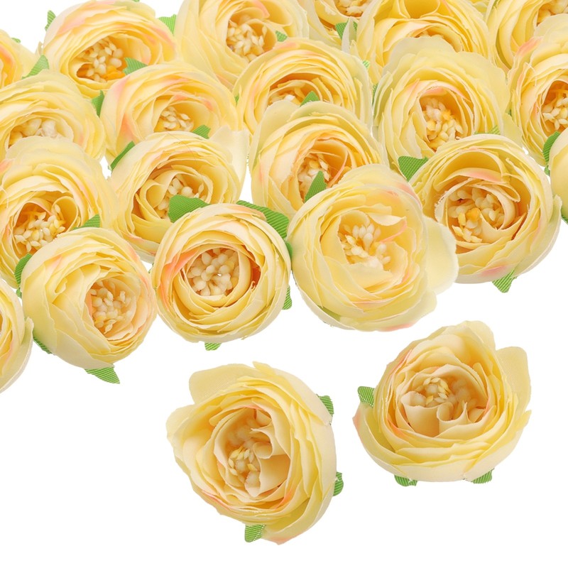 30pcs Artificial Camellia Flower Heads,1.2″ Silk Fake Camellia, Light Champagne