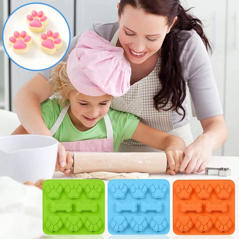 Silicone Molds Puppy Dog Paw & Bone Shaped 2 in 1 Blue&Green&Orange gallery