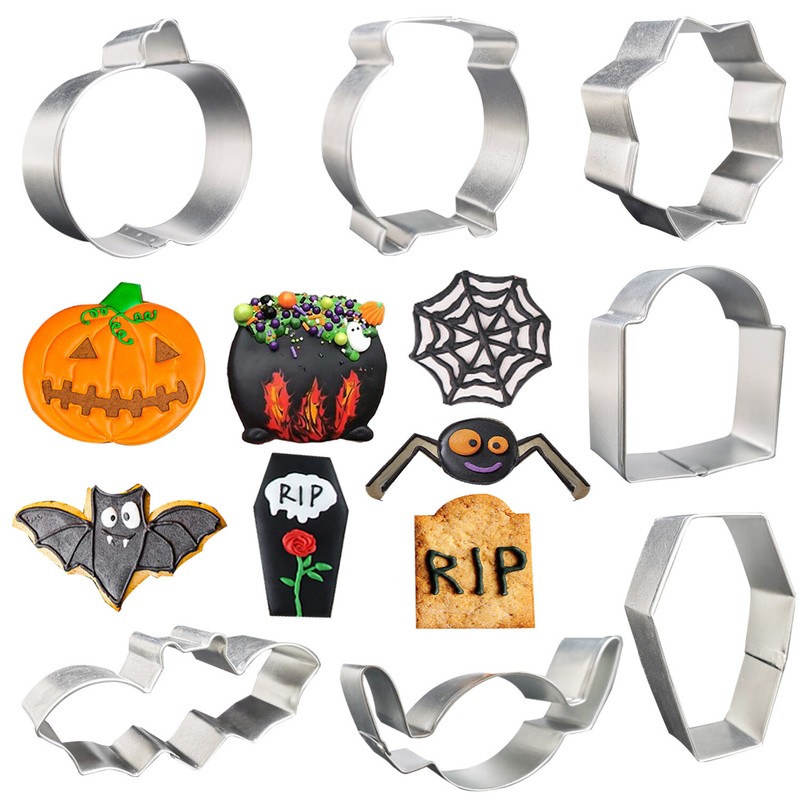 Halloween Cookie Cutters for Baking Cauldron Bat Pumpkin Web Coffin Spider 7 PCS