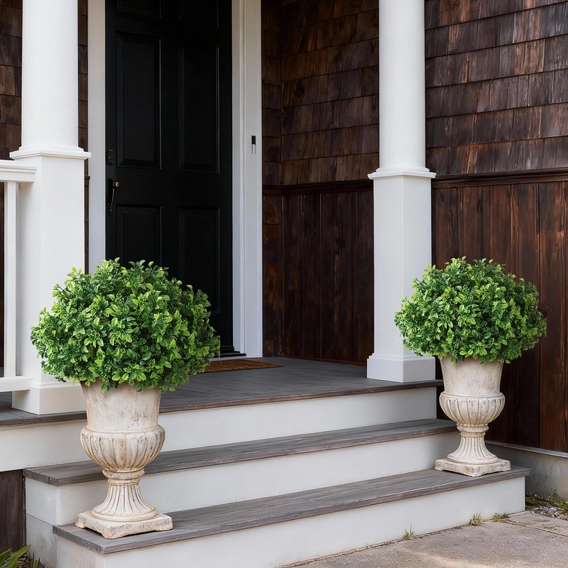Foteewl Set Of 2 Artificial Boxwood Topiary Ball Trees For Front Door - gallery