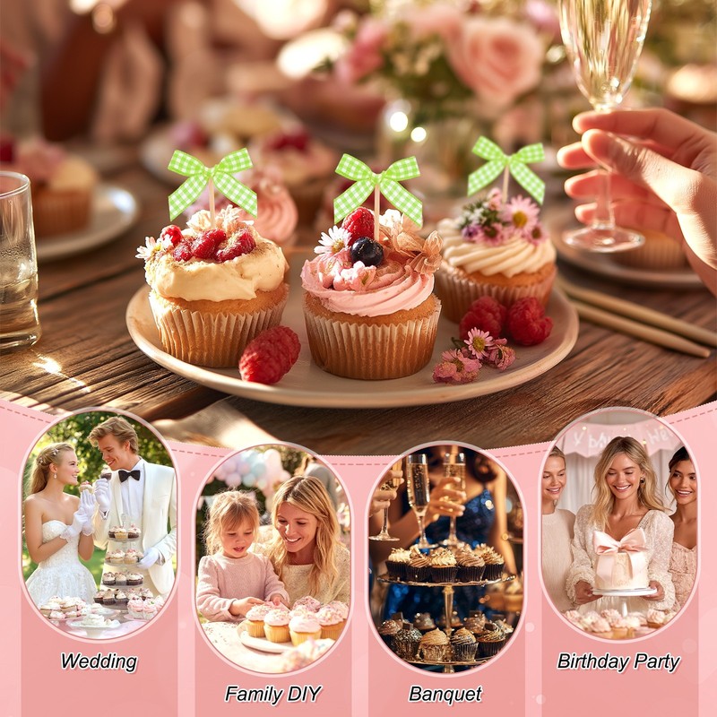 60Pcs Bow Cupcake Toppers, Ribbon Bow Cake Toppers for Cake Decor [Fruit Green] gallery