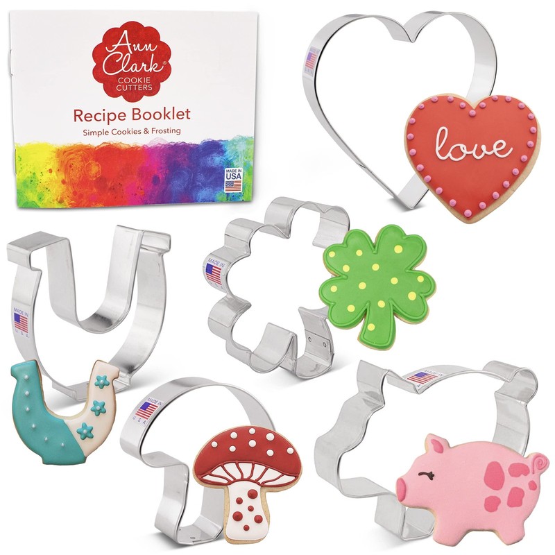 Ann Clark Good Luck & Love Cookie Cutters 5-Pc. Set (Four Leaf Clover, Heart,... gallery
