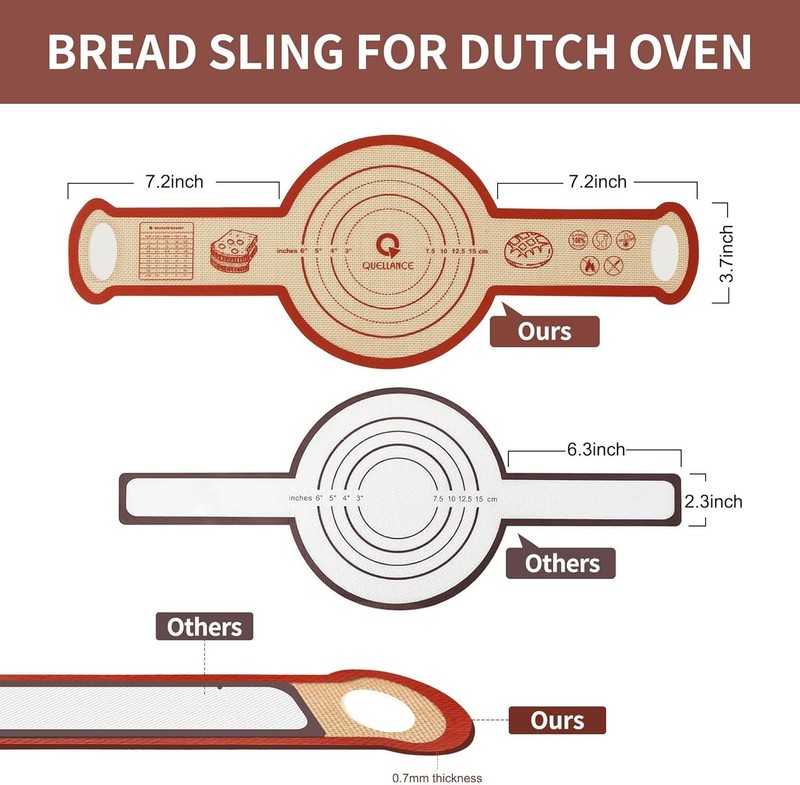 Silicone Sourdough Bread Sling Mat - 2Set Round Dough Baking 2Pcs Round, Red gallery