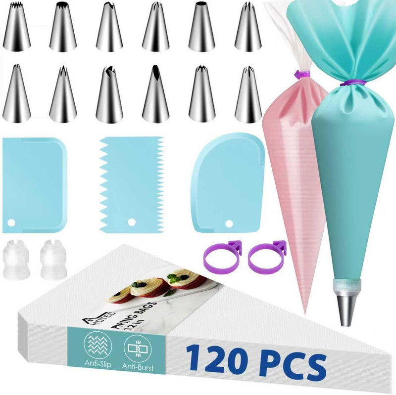 Piping Bags and Tips Set, 120 Pcs Cake Decorating Kit with 100Pcs 12 Inch Dispos gallery