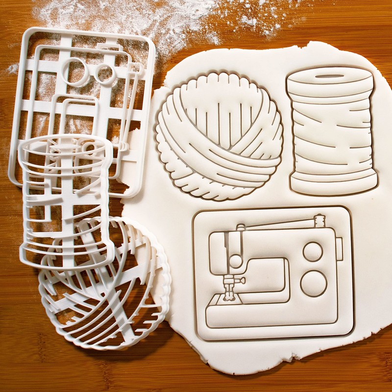 Set of 3 Cookie Cutters (Design: Sewing Machine, Spool of Thread, and Yarn ) - gallery