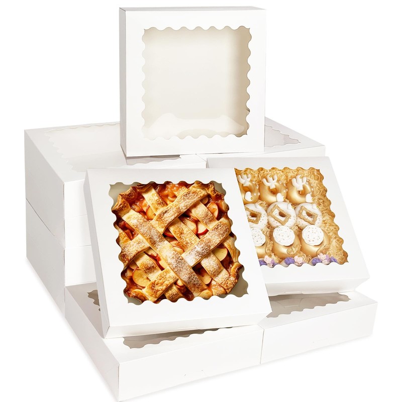 10pcs White Pie Boxes 12x12x3 inches Easy Assemble Macaroon Cookie Boxes Bake…