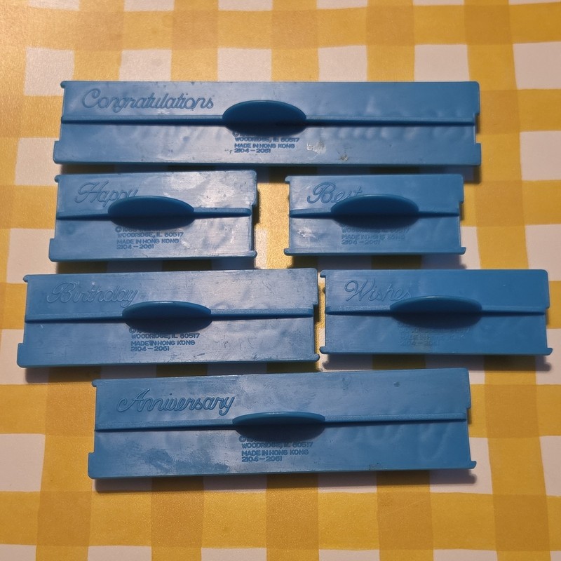 1988 Wilton Plastic Script Message Cake Embossing Decorating Fondant Stamps 6pcs gallery
