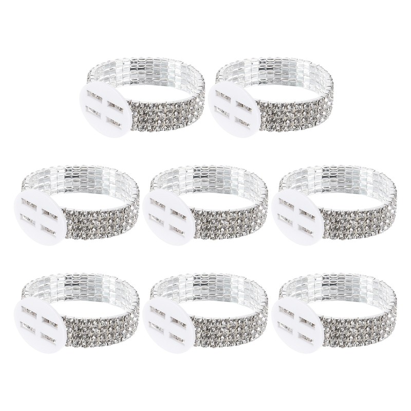 8 Pcs Corsage Wristlet Plastic Diamond Wrist Bracelets DIY Flower Kit Silver