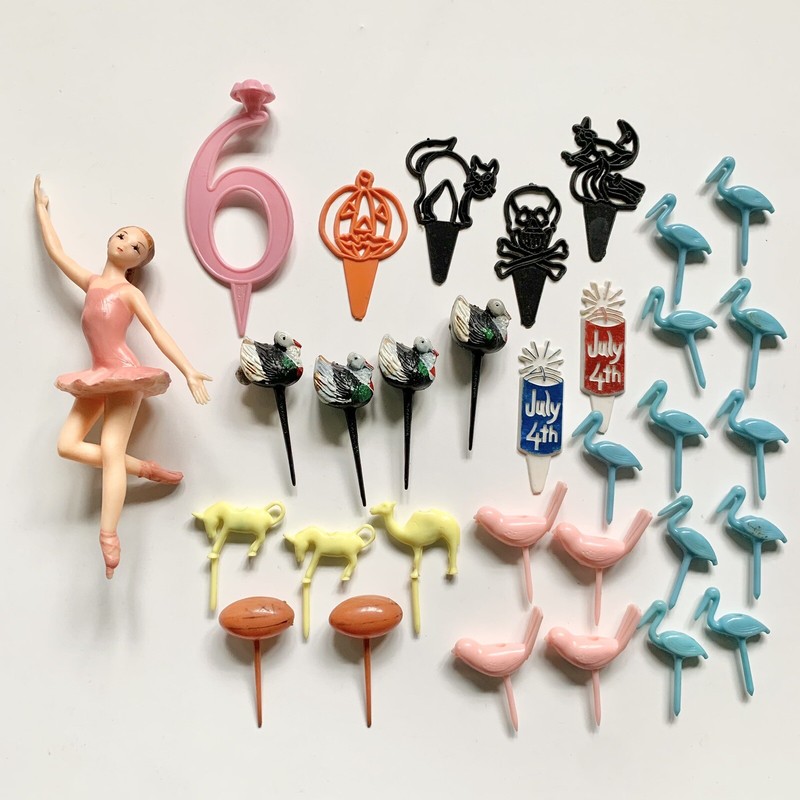 Lot 32 Vintage Cake Decorations Candle Holder Ballerina Bird Wilton Halloween