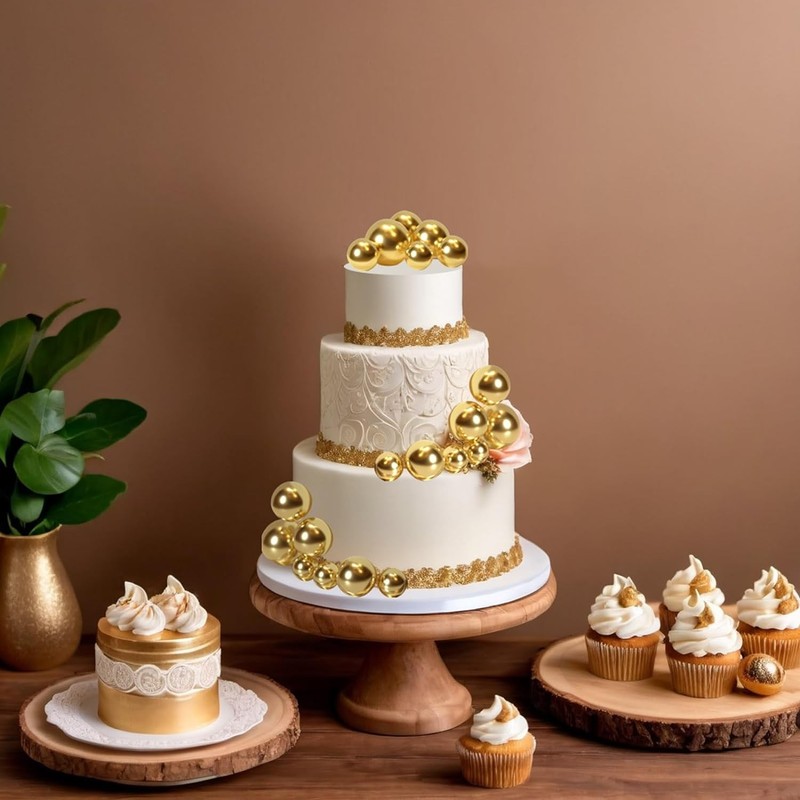 20 Pcs Ball Cake Topper Decorations Mini Balloons Cake Topper Sticks Gold Cake gallery