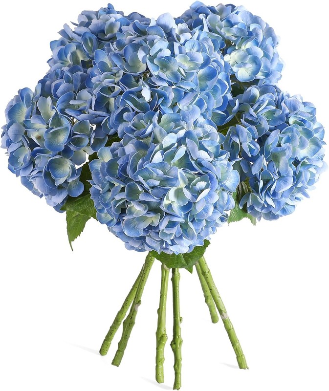 6PCS 22 inch Hydrana Artificial Flowers Real Touch Blue Faux