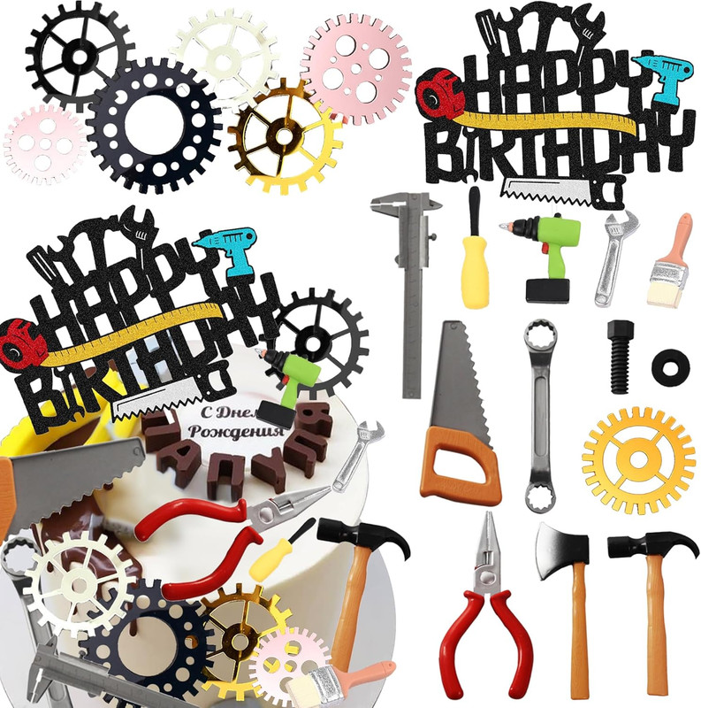 Tools Cake Topper Wrench Hammer Drill Plier Handsaw Tape Measure Screwdrivers Th