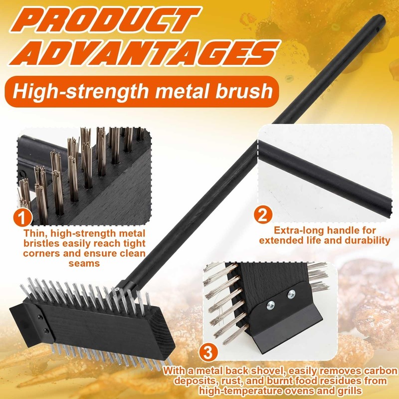 2 Pcs Black Stainless Steel Grill Brush Grill Scraper with 30'' Long Wooden H... gallery