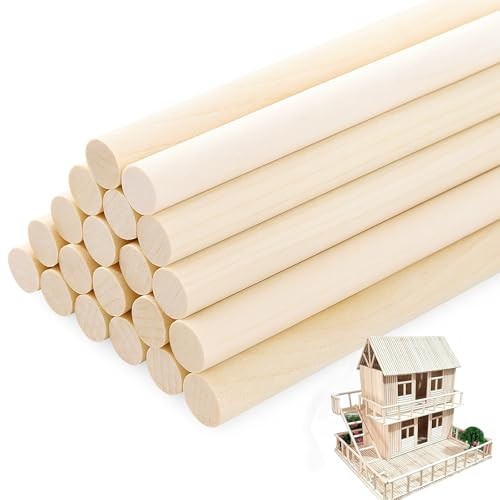 Santoy 20 PCS Wooden Dowel Rods – 3/8 x 15 Inch Round Unfinished Hardwood