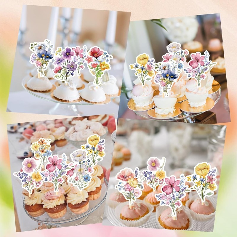 Wildflower Birthday Party Decorations, 36PCS Flower Floral Cupcake Toppers gallery