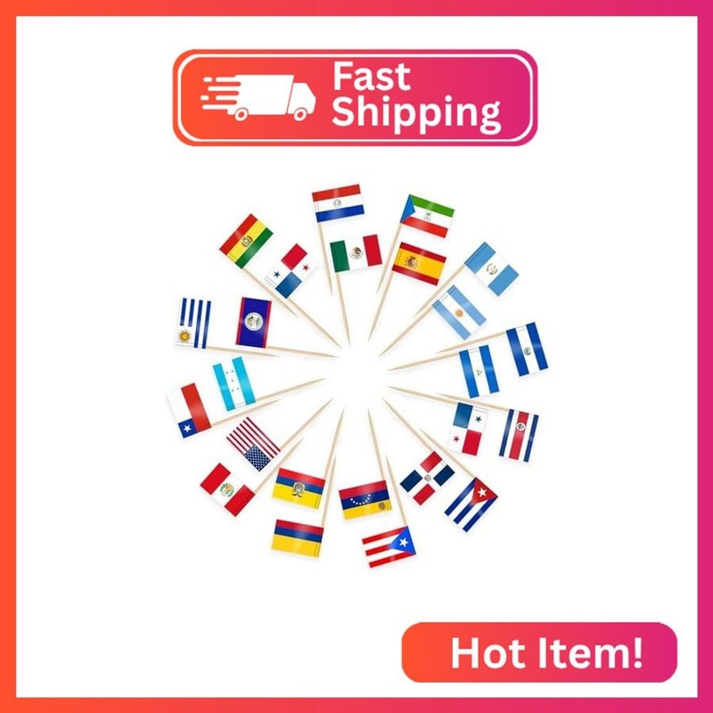 AhfuLife Hispanic Heritage Cupcake Toppers, 200 Pcs Toothpick Flags for Hispanic