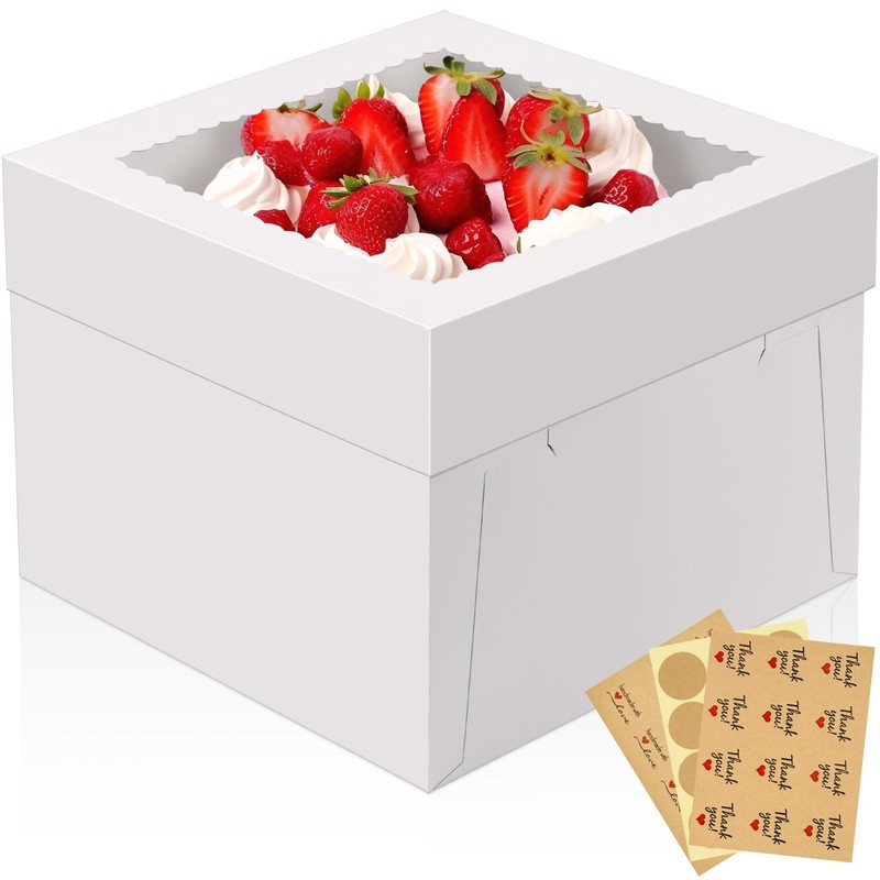 10 Pcs Cake Boxes, 12x12x8 Inch Tall Cake with Clear Window, White Cardboard …