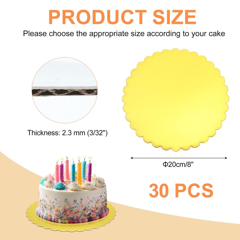 30 Pcs Cardboard Cake Rounds, 8 Inch Cake Board for Desserts, Gold gallery