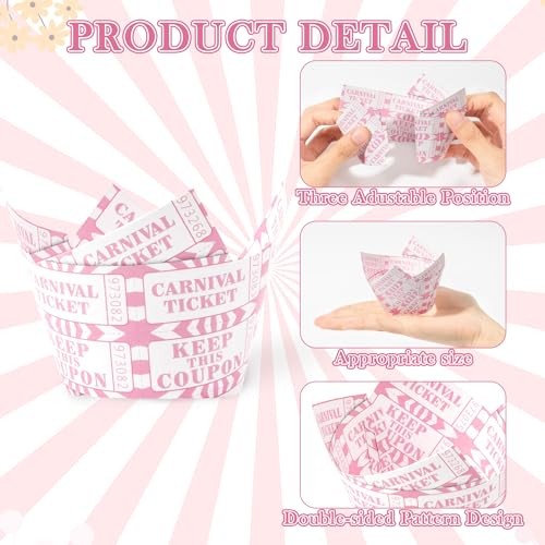 Ticket Cupcake Wrappers - 80pcs Mardi Gras Ticket Muffin Liner White Pink gallery