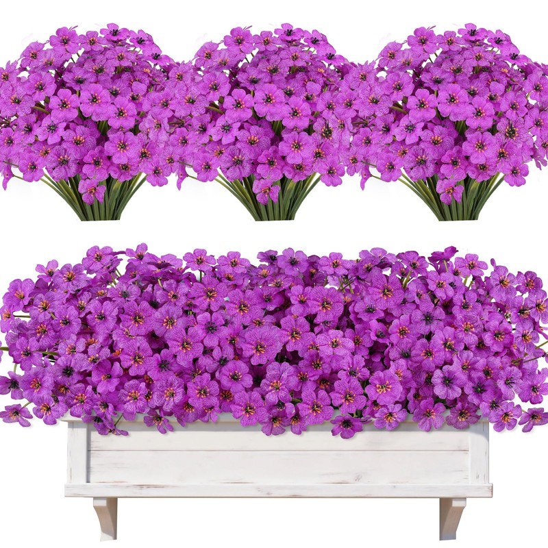 AmyHomie 20 Bundles Artificial Flowers for Outdoor Outside 20 PCS, Purple