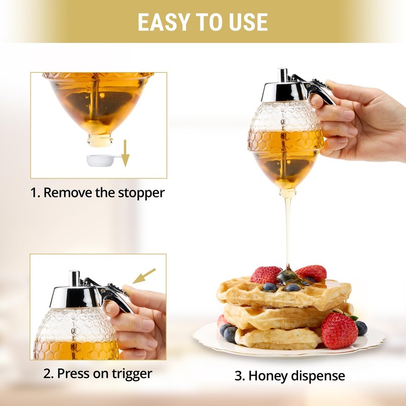 Stainless Steel Shaft, Glass Honey Dispenser, Sleek Silver ABS Lid – No Drip ... gallery