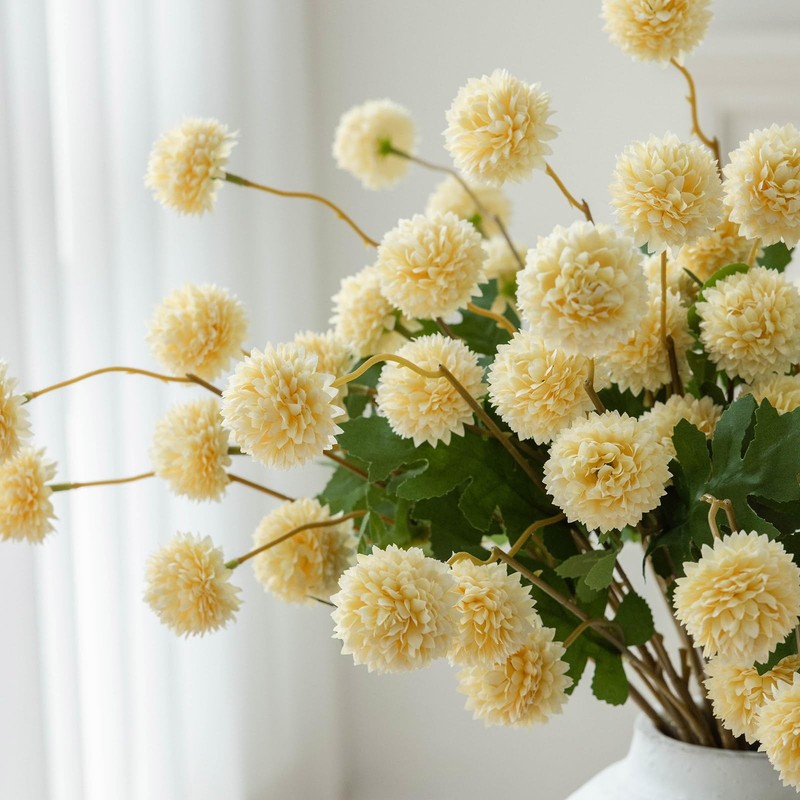 Mizii 6Pcs Yellow Fake Silk Pompon Mum Artificial Flowers Bulk Small Faux gallery