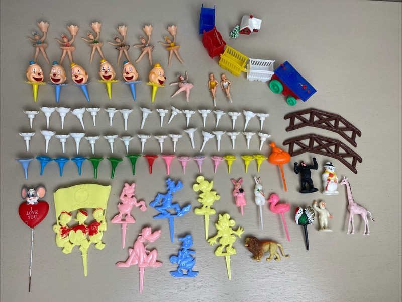 Vintage 70s Cake Toppers Clown Ballerinas Flowers Disney Animals Train Lot of 85