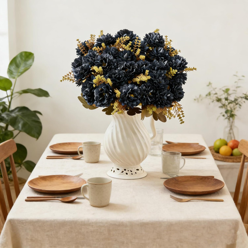 18 Heads Blue Black Artificial Chrysanthemum Flowers Fake Mums Blue Black Kiku G gallery