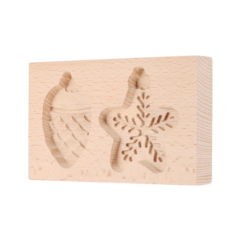 Cookie Stamp, Wooden Cookie Biscuit Cutter (Two-Hole Pine Cone Snowflake Star)