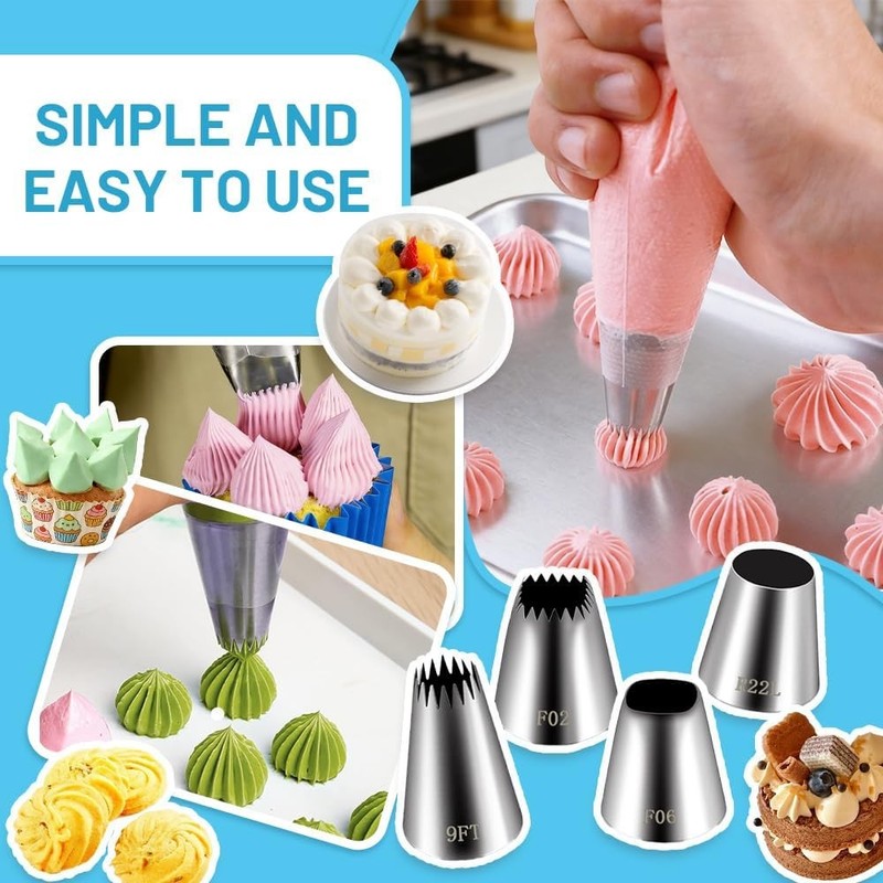 26PCS Extra Large Piping Tips & Bags Set 4 Jumbo Frosting Nozzles W/ 20PK 18Inch gallery