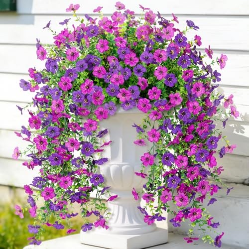 Fake Artificial Hanging Flowers for Outdoor Set2-dark Purple Light Purple