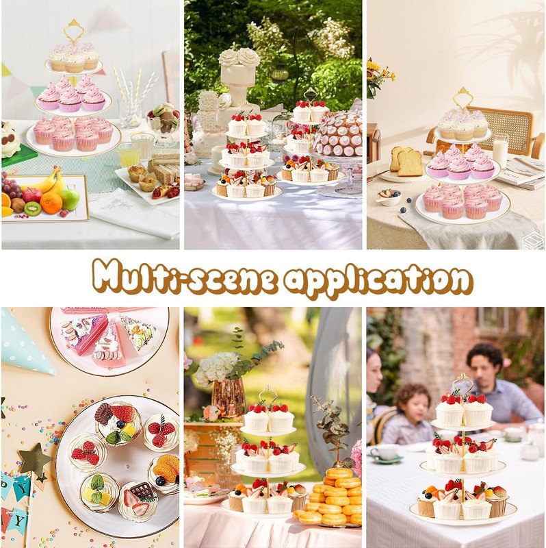 8PCS Cake Stand Set, Plastic Cupcake Stands with Gold Rim, Dessert Display Stand gallery