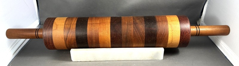 Solid Multi-Wood Rolling Pin “Walnut, Cherry, and Maple”-With Marble Rest